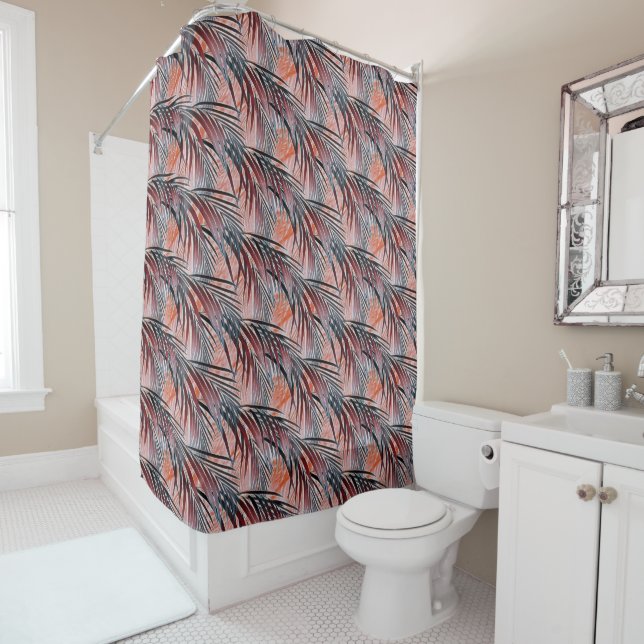 Tropical Exotic Palm Leaves Surreal Pattern Shower Curtain (In Situ)