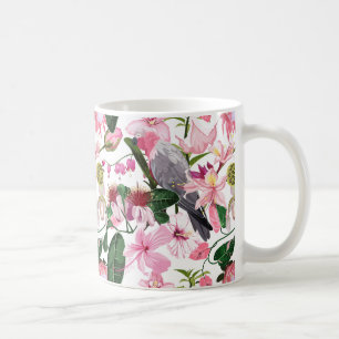 Tropical exotic pattern with parrot and flowers coffee mug