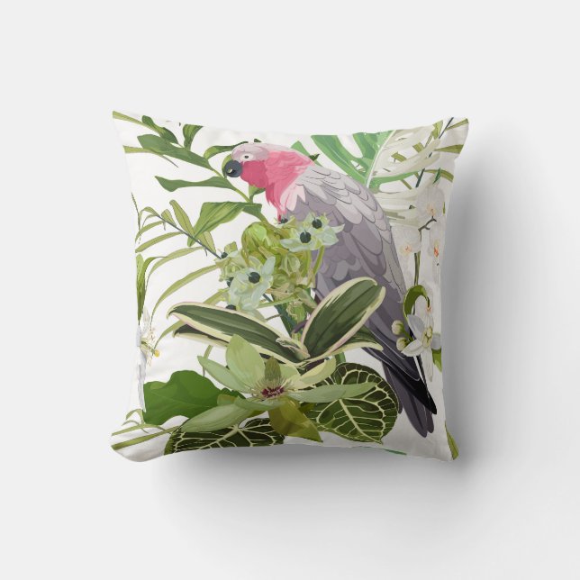 Tropical exotic pattern with parrot and flowers  cushion (Front)