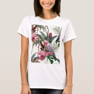 Tropical exotic pattern with parrot, flamingo T-Shirt