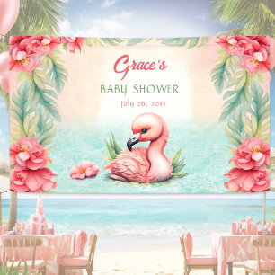 Tropical Exotic Pink Flamingo Luau Banner