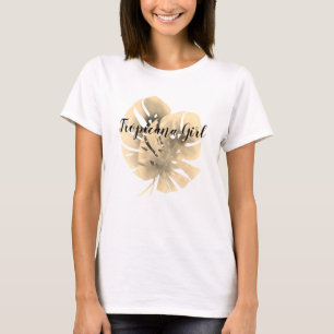 Tropical exotic sepia beige monstera leaves waterc T-Shirt
