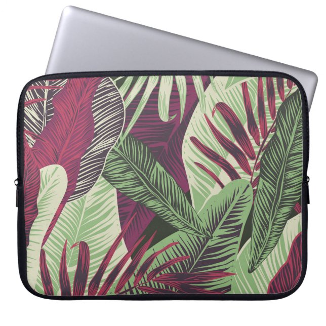 Tropical Exotic: Trendy Green Seamless Laptop Sleeve (Front)