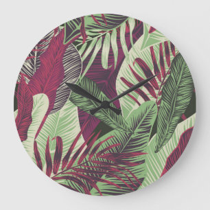 Tropical Exotic: Trendy Green Seamless Large Clock