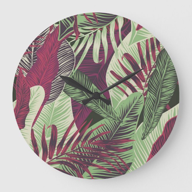 Tropical Exotic: Trendy Green Seamless Large Clock (Front)