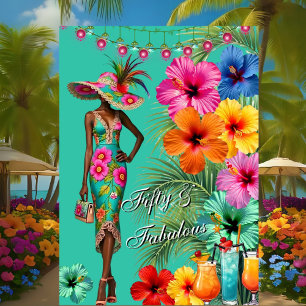 Tropical Fabulous 50 birthday Colourful Hibiscus Invitation