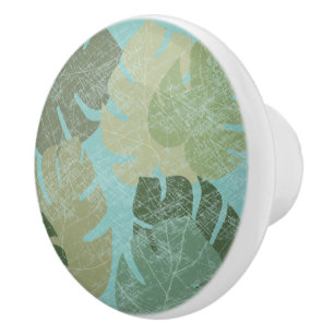 Tropical Faded Leaves Ceramic Knob