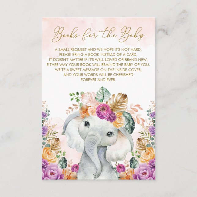 Tropical Fall Floral Elephant Bring Book for Baby Enclosure Card (Front)