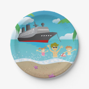 Tropical Family Beach Cruise Fun Paper Plate