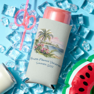 Tropical Family Vacation Reunion Commemorative Seltzer Can Cooler