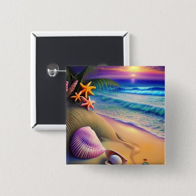 Tropical Fantasy Beach Sunset 15 Cm Square Badge (Front & Back)