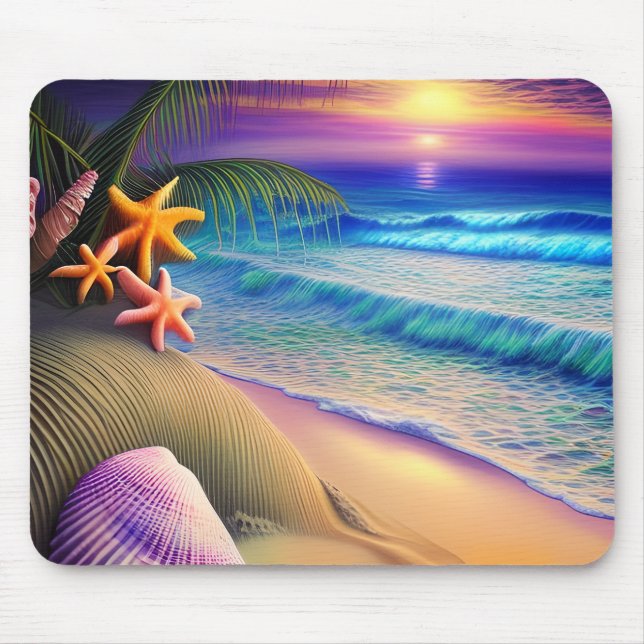 Tropical Fantasy Beach Sunset Mouse Pad (Front)