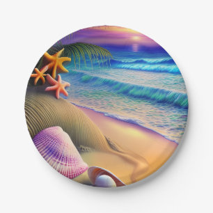 Tropical Fantasy Beach Sunset Paper Plate