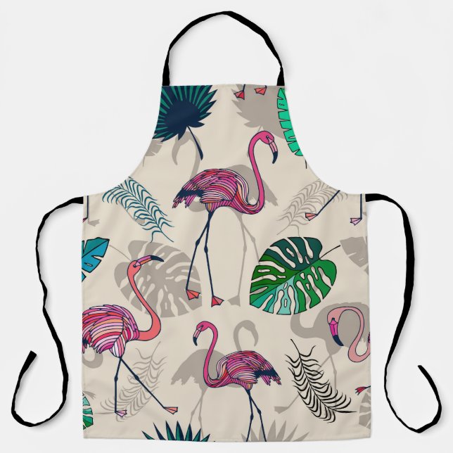 Tropical Fantasy: Flamingo Leaf Pattern Apron (Front)