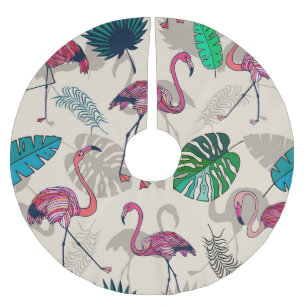 Tropical Fantasy: Flamingo Leaf Pattern Brushed Polyester Tree Skirt