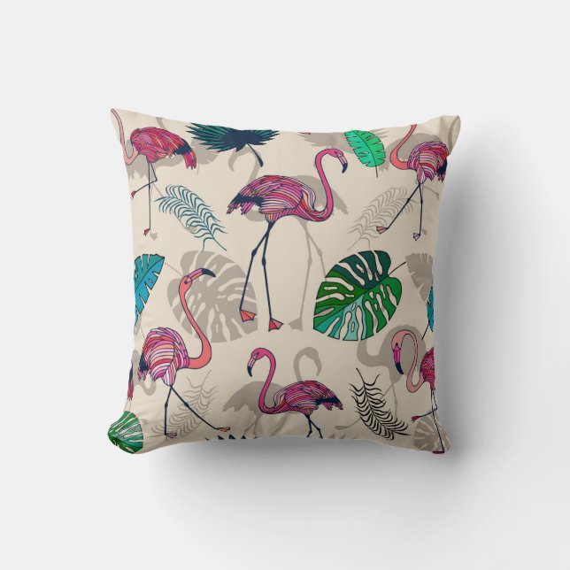 Tropical Fantasy: Flamingo Leaf Pattern Cushion (Front)