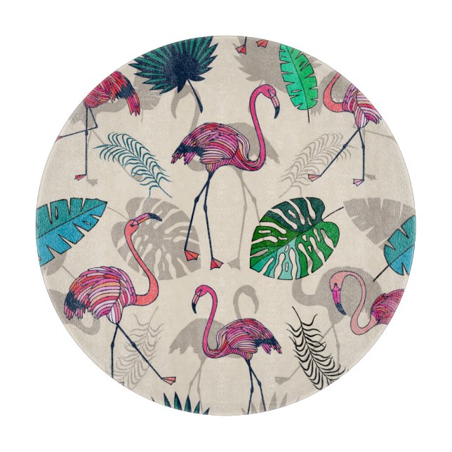 Tropical Fantasy: Flamingo Leaf Pattern Cutting Board (Front)