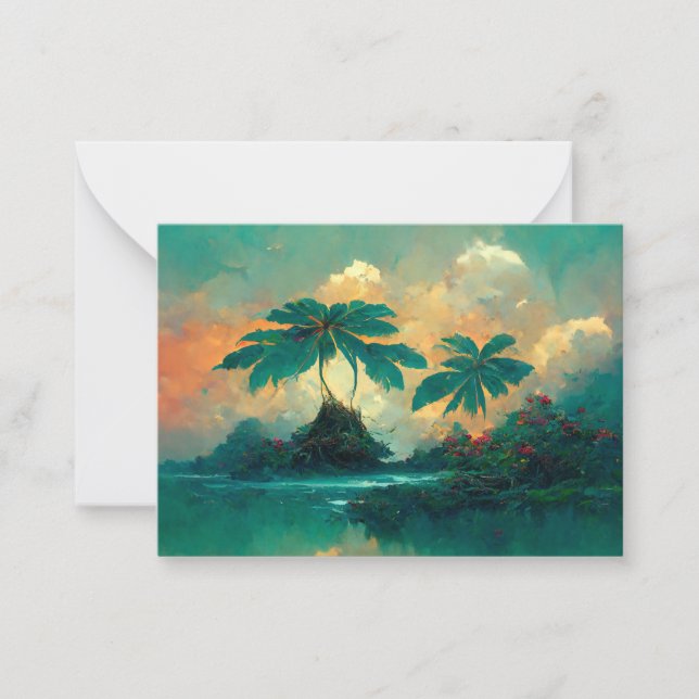 Tropical Fantasy Sea & Palm Trees Card (Front)