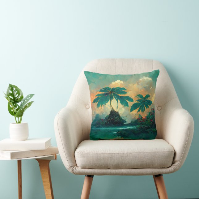 Tropical Fantasy Sea & Palm Trees Cushion (Chair)