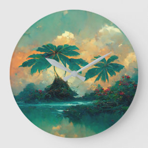 Tropical Fantasy Sea & Palm Trees Large Clock