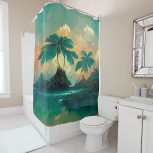 Tropical Fantasy Sea & Palm Trees Shower Curtain