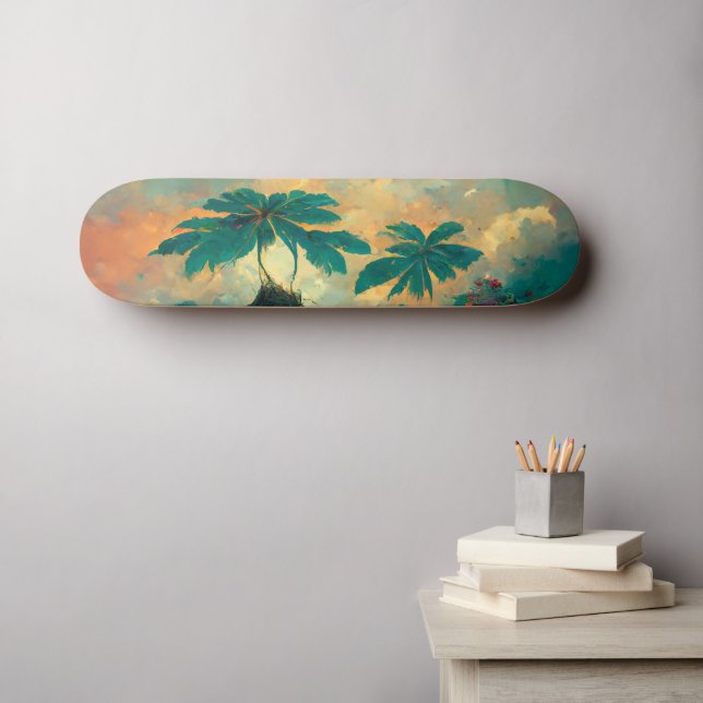 Tropical Fantasy Sea & Palm Trees Skateboard (Wall Art (Horz))