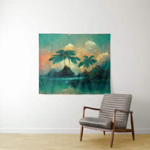Tropical Fantasy Sea & Palm Trees Tapestry