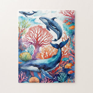 Tropical Fantasy Whales in the Ocean Marine Jigsaw Puzzle