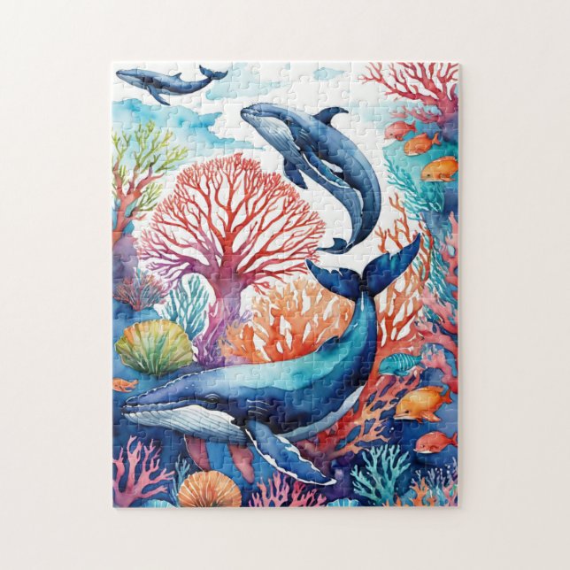 Tropical Fantasy Whales in the Ocean Marine Jigsaw Puzzle (Vertical)