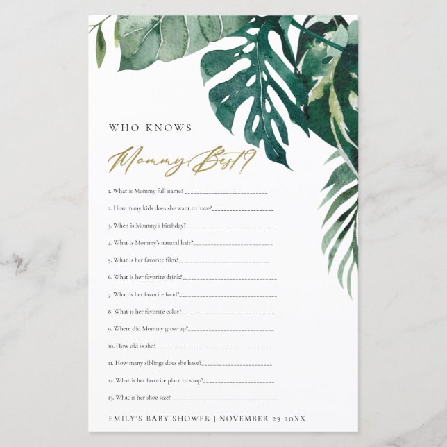 TROPICAL FAUNA MONSTERA WHO KNOWS M0MMY BEST GAME (Front)