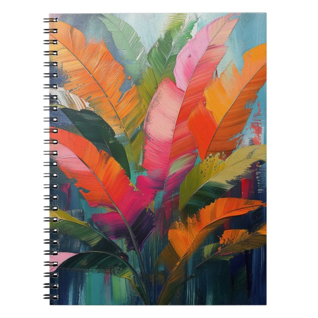 Tropical Feathers – Vibrant Botanical Abstraction Notebook (Front)