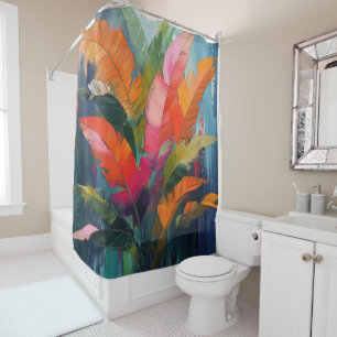 Tropical Feathers – Vibrant Botanical Abstraction Shower Curtain