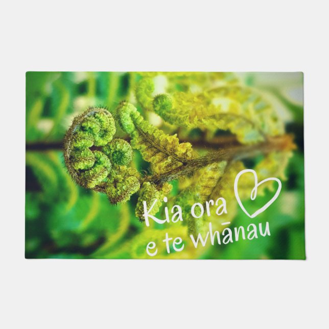 Tropical Fern Green Koru Photo Kia Ora NZ Māori  Doormat (Front)