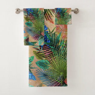 Tropical Ferns, Palm and Banana Leaves Bath Towel Set