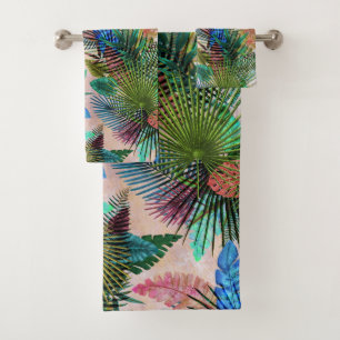 Tropical Ferns, Palm and Banana Leaves Bath Towel Set