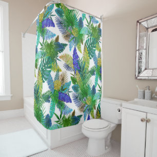 Tropical ferns, palm and banana leaves shower curtain