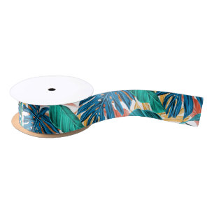 TROPICAL FERNS PATTERN SATIN RIBBON