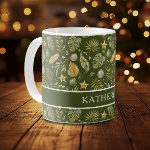 Tropical Festive Christmas Name Coffee Mug