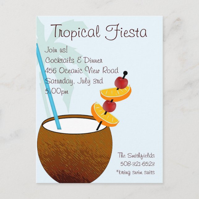 Tropical Fiesta, cocktail party invitation (Front)