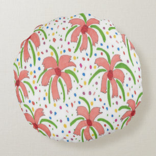Tropical Fiesta Flowers Round Cushion