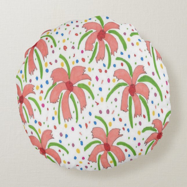 Tropical Fiesta Flowers Round Cushion (Back)