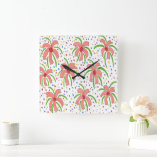 Tropical Fiesta Flowers Square Wall Clock