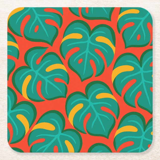 Tropical Fiesta Pattern Square Paper Coaster (Front)