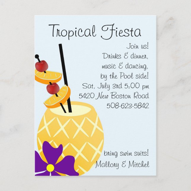 Tropical Fiesta Pool Party Invite (Front)