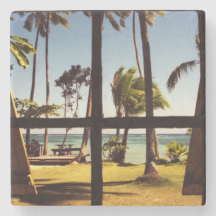 Tropical Fiji Beach Scene coastercnm Stone Coaster