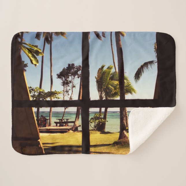 Tropical Fiji Beach Scene sba Sherpa Blanket (Front (Horizontal))