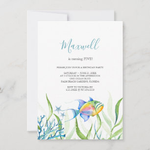Tropical Fish 5th Birthday Party Watercolor Invitation