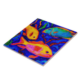 Tropical fish art ceramic tile