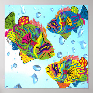 Tropical Fish Art Poster, Whimsical Fish Poster