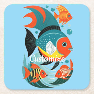 Tropical Fish Assortment Thunder_Cove Square Paper Coaster
